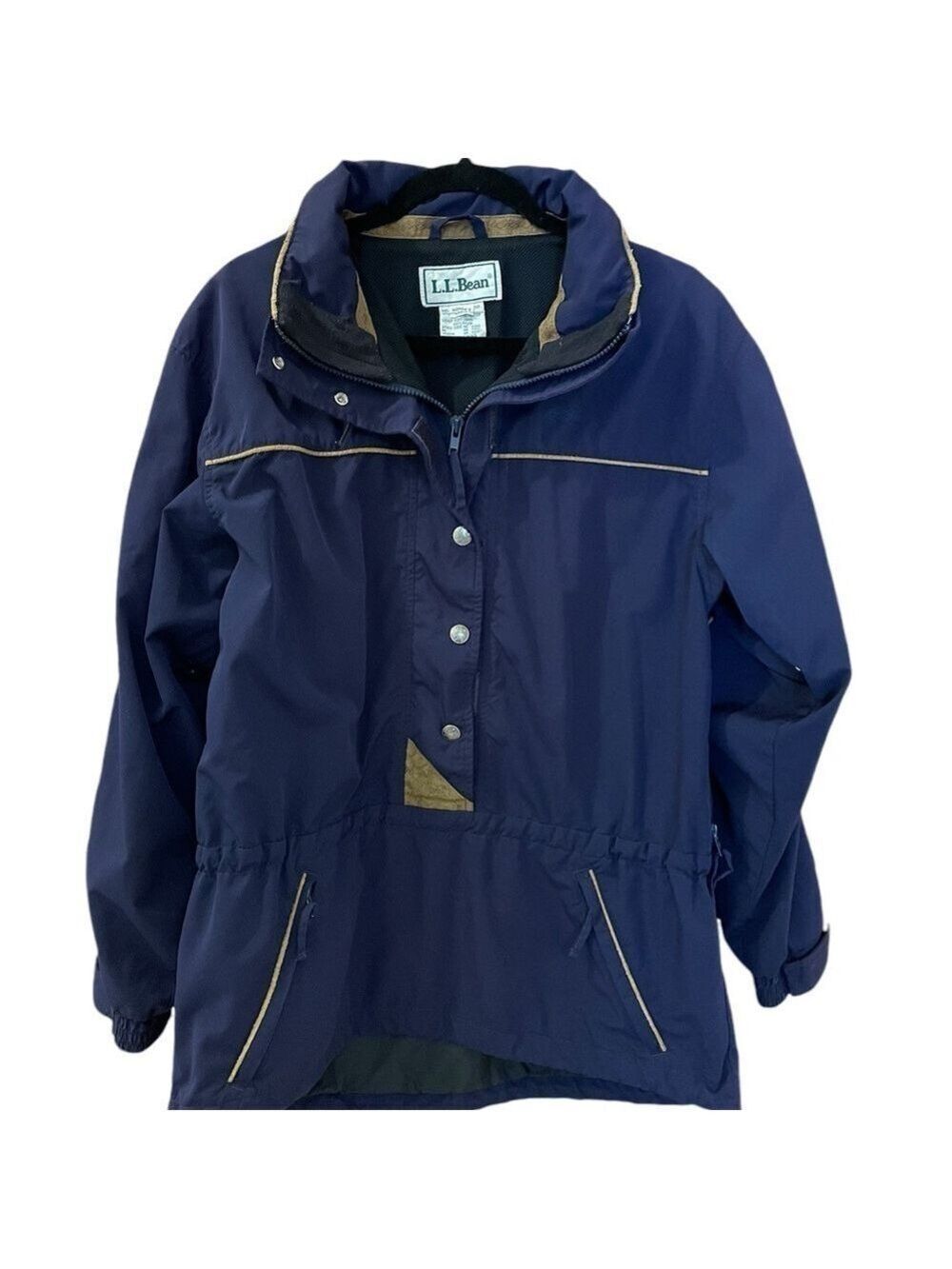 L.L. Bean Chore Car Coat, Size L, Navy w/Leather Accents, Mesh Lined, Dr…